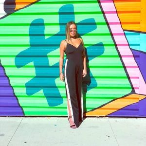 Black white striped jumpsuit